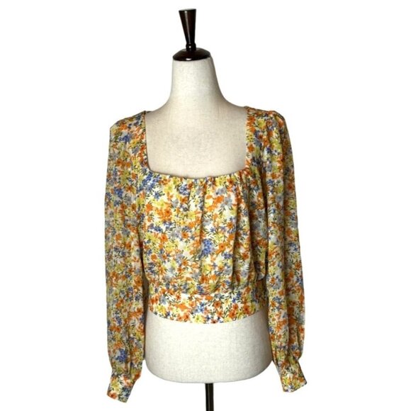 ASTR The‎ Label Orange Tangerine Floral Print Tie Back Willa Blouse Size S - Picture 2 of 11
